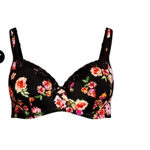 Fashion Print Lace Balconette Bra - black rose